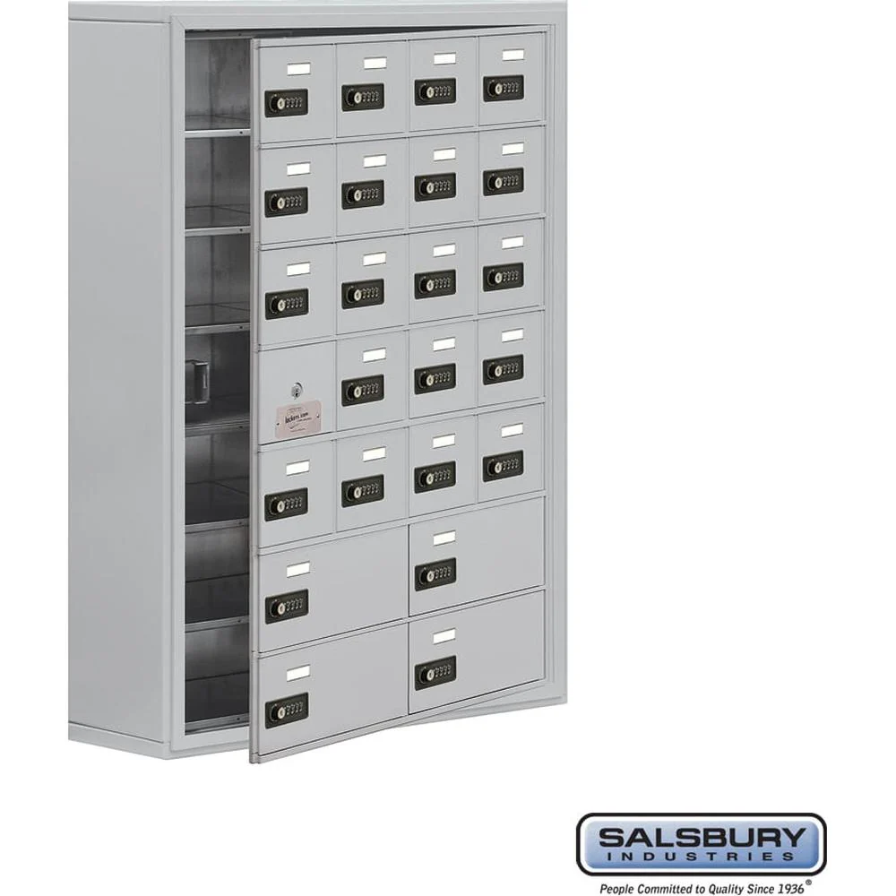 Surface Mounted Cell Phone Locker with 20 A Doors (19 usable) 4 B Doors in Aluminum - Keyed Locks by Salsbury - Image 6