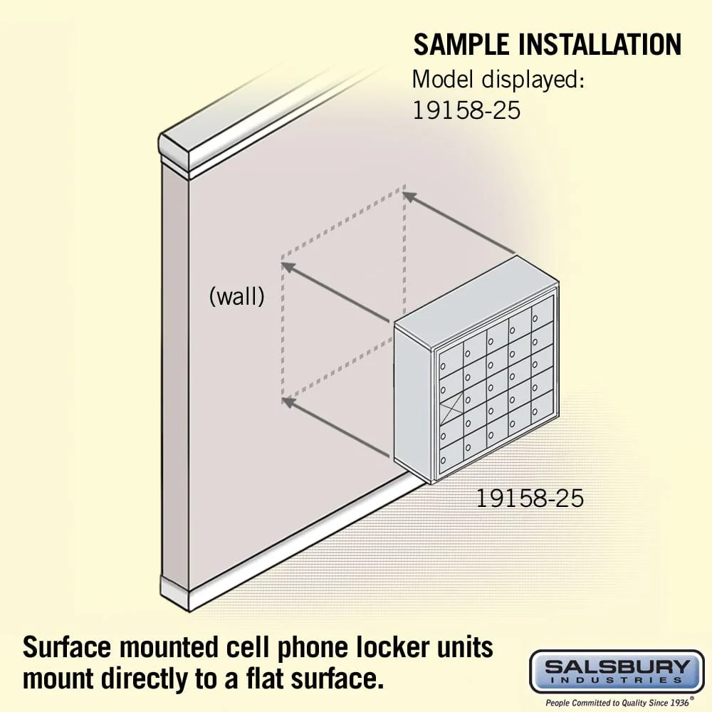 Surface Mounted Cell Phone Storage Locker with 25 A Doors (24 usable) in Aluminum - Keyed Locks by Salsbury - Image 5