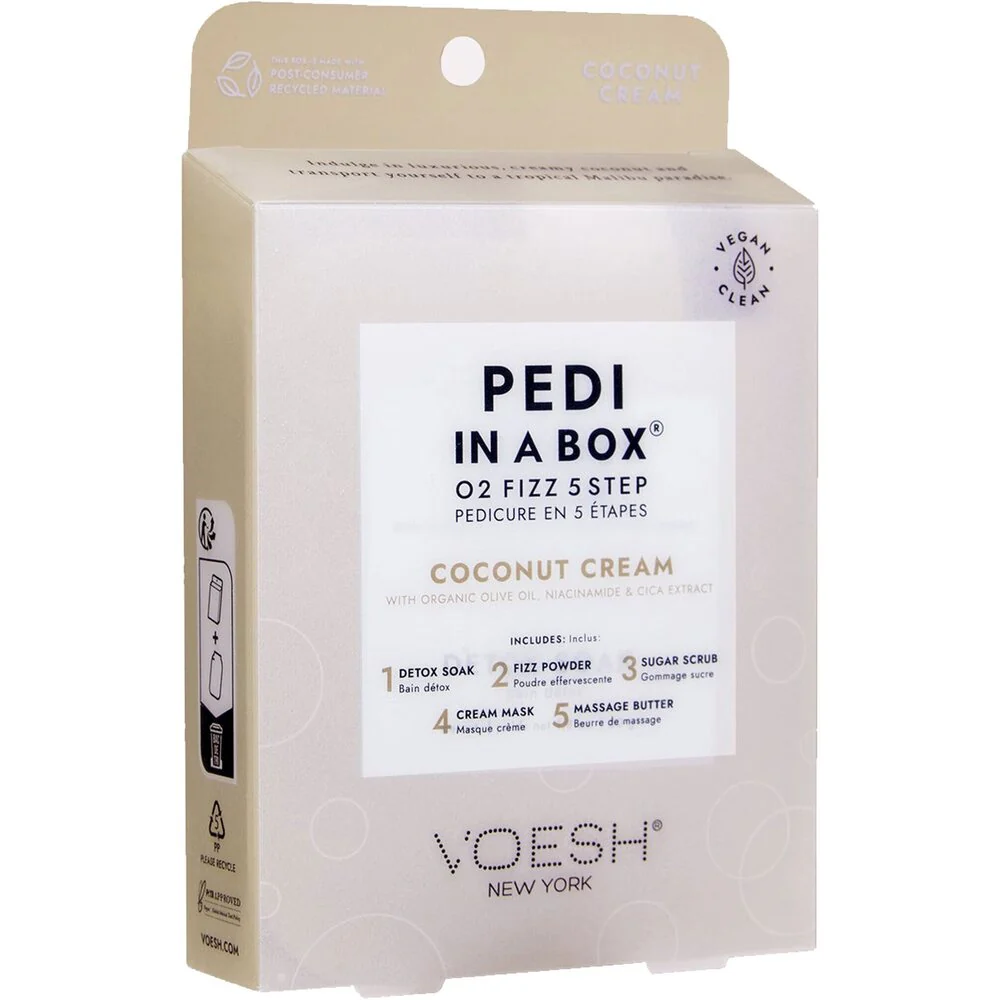 Voesh Pedi in a Box - 5-Step - O2 FIZZ- Coconut Cream / 1 Treatment Set