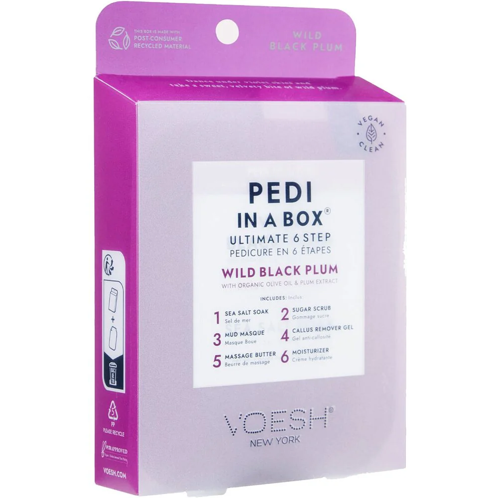 Voesh Ultimate Pedicure in a Box - 6-Step Hygienic Spa Pedicure Kit - Wild Black Plum / 1 Treatment Set
