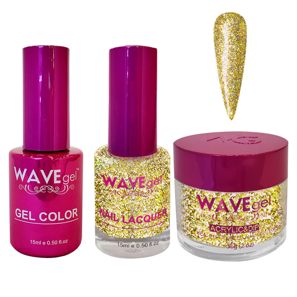 Wave Princess Collection 3-In-1 Matching Combo Set / 1 Gel Polish 0.5 oz. + 1 Lacquer 0.5 oz. + 1 Dip Powder 2 oz. / #118 Gold Shine Glitter