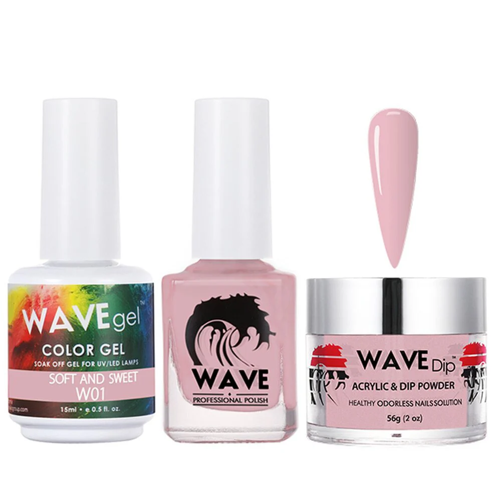 Wave Simplicity 3-In-1 Matching Combo Set / 1 Gel Polish 0.6 oz. + 1 Lacquer 0.5 oz. + 1 Dip Powder 2 oz. / #001 Soft And Sweet - 22700