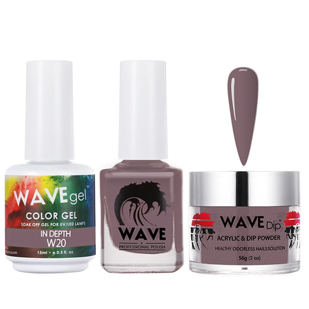 Wave Simplicity 3-In-1 Matching Combo Set / 1 Gel Polish 0.6 oz. + 1 Lacquer 0.5 oz. + 1 Dip Powder 2 oz. / #020 In Depth - 22700