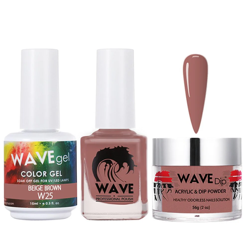 Wave Simplicity 3-In-1 Matching Combo Set / 1 Gel Polish 0.6 oz. + 1 Lacquer 0.5 oz. + 1 Dip Powder 2 oz. / #025 Beige Brown - 22700