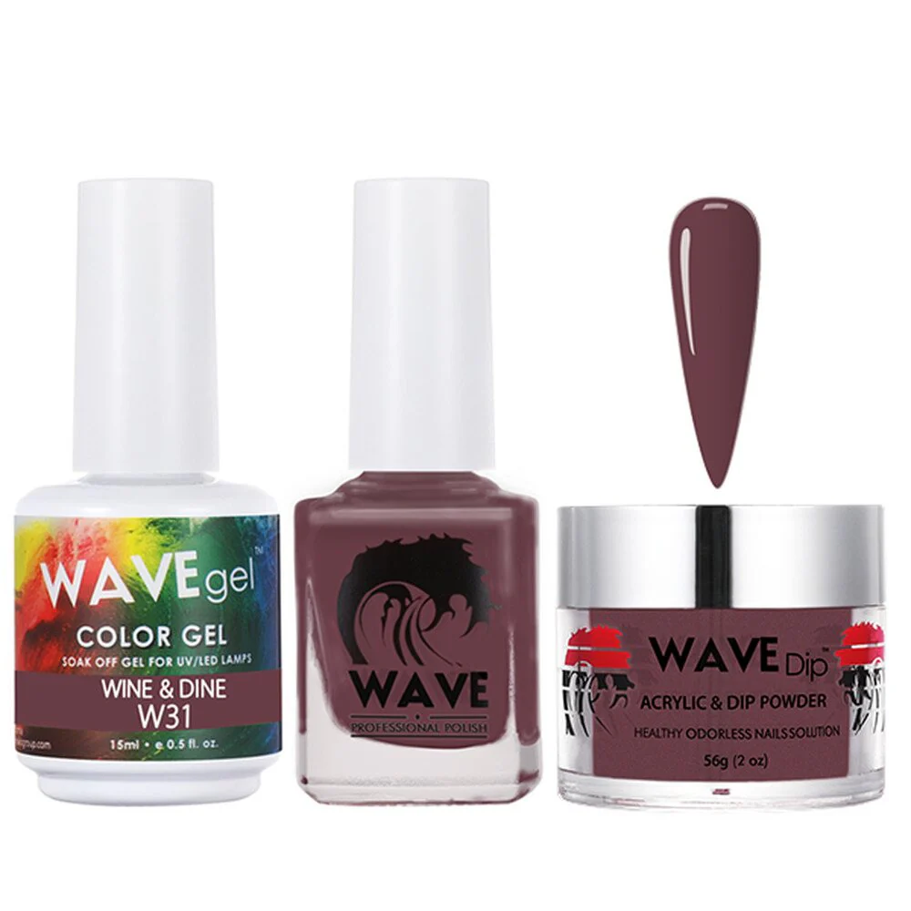 Wave Simplicity 3-In-1 Matching Combo Set / 1 Gel Polish 0.6 oz. + 1 Lacquer 0.5 oz. + 1 Dip Powder 2 oz. / #031 Wine And Dine - 22700