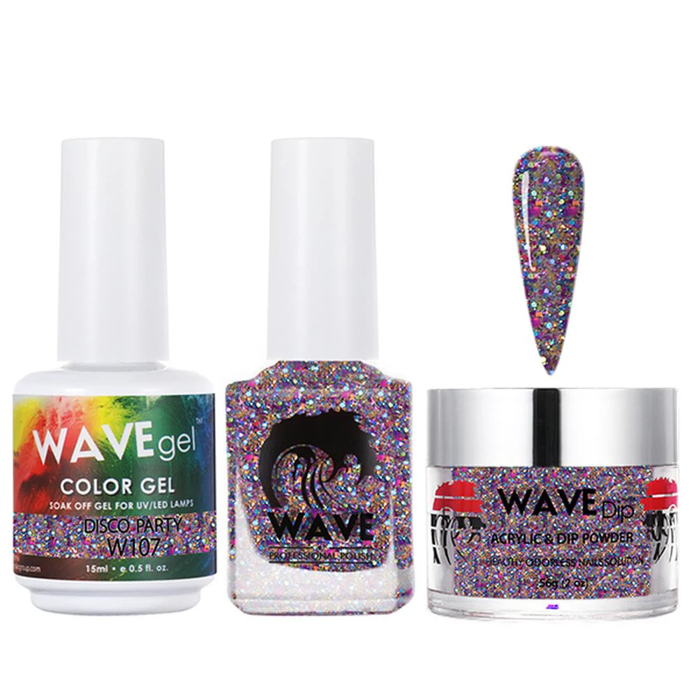 Wave Simplicity 3-In-1 Matching Combo Set / 1 Gel Polish 0.6 oz. + 1 Lacquer 0.5 oz. + 1 Dip Powder 2 oz. / #107 Disco Party - 22700 - Image 2