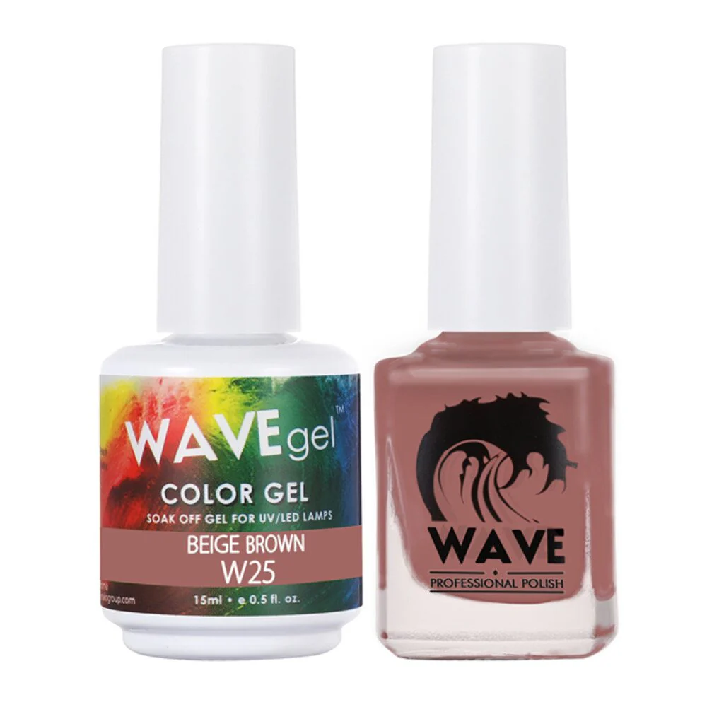 Wave Simplicity Collection 2-In-1 Matching Duo Set / 1 Gel Polish 0.5 oz. + 1 Lacquer 0.5 oz. / #P025 Beige Brown