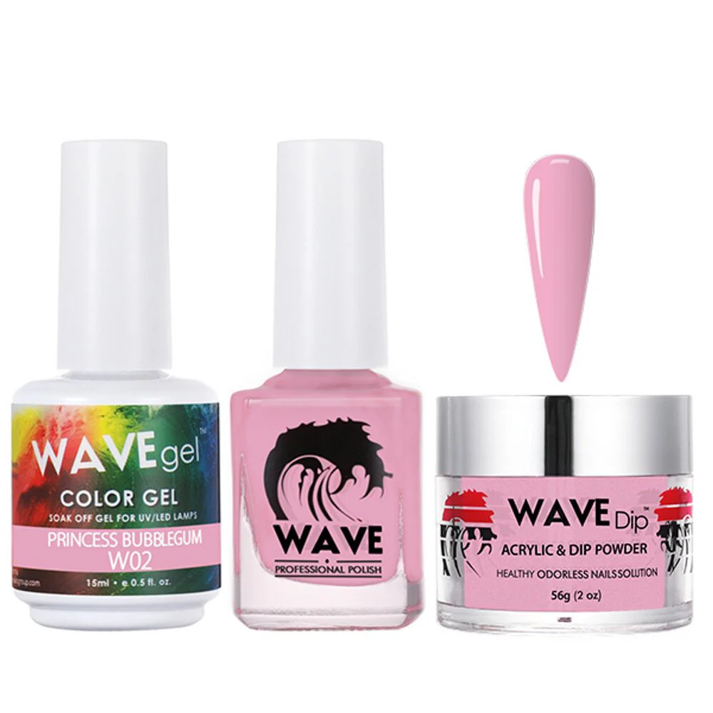 Wave Simplicity Collection 3-In-1 Matching Combo Set / 1 Gel Polish 0.5 oz. + 1 Lacquer 0.5 oz. + 1 Dip Powder 2 oz. / #P002 Princess bubblegum