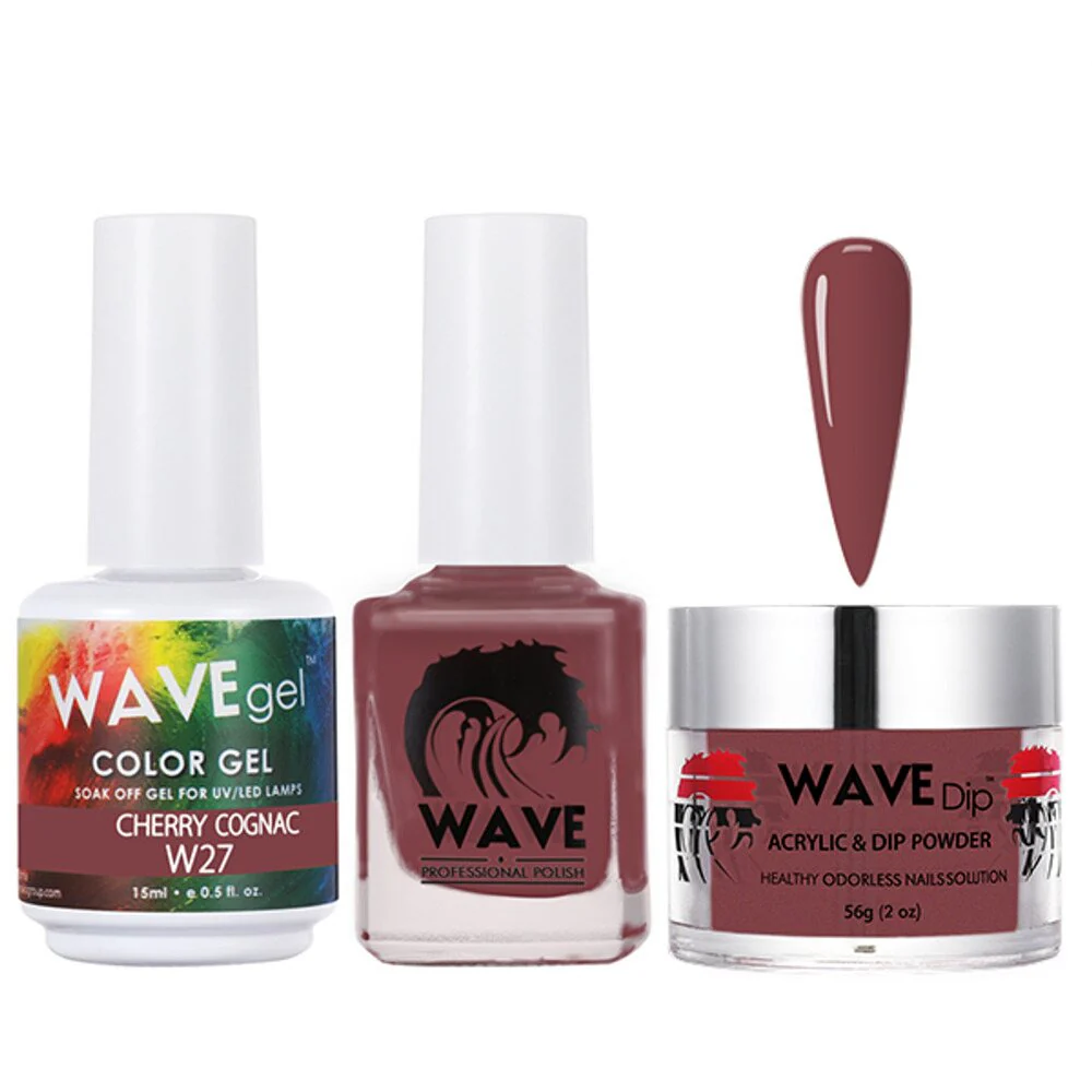 Wave Simplicity Collection 3-In-1 Matching Combo Set / 1 Gel Polish 0.5 oz. + 1 Lacquer 0.5 oz. + 1 Dip Powder 2 oz. / #P027 Cherry Cognac