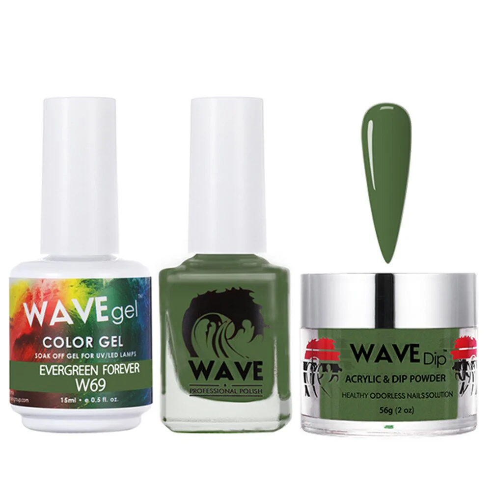 Wave Simplicity Collection 3-In-1 Matching Combo Set / 1 Gel Polish 0.5 oz. + 1 Lacquer 0.5 oz. + 1 Dip Powder 2 oz. / #P069 Evergreen Forever