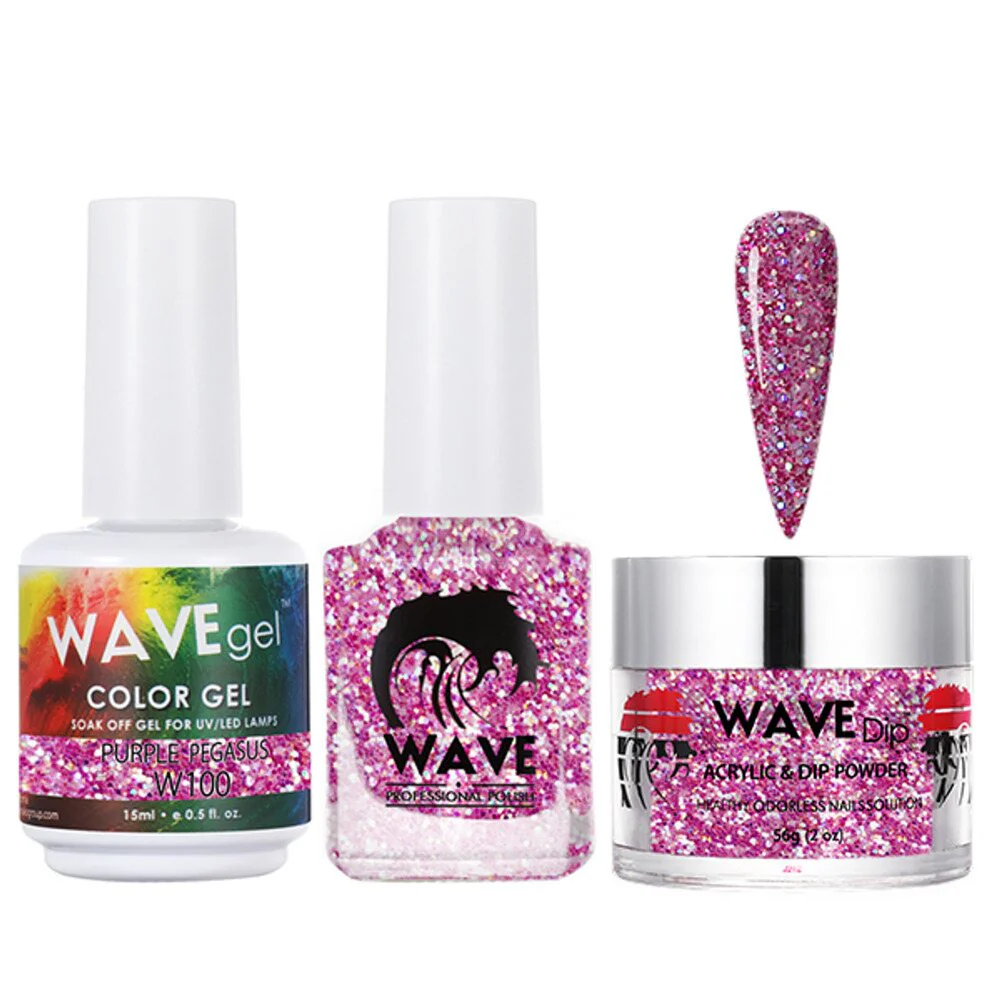 Wave Simplicity Collection 3-In-1 Matching Combo Set / 1 Gel Polish 0.5 oz. + 1 Lacquer 0.5 oz. + 1 Dip Powder 2 oz. / #P100 Purple Pegasus