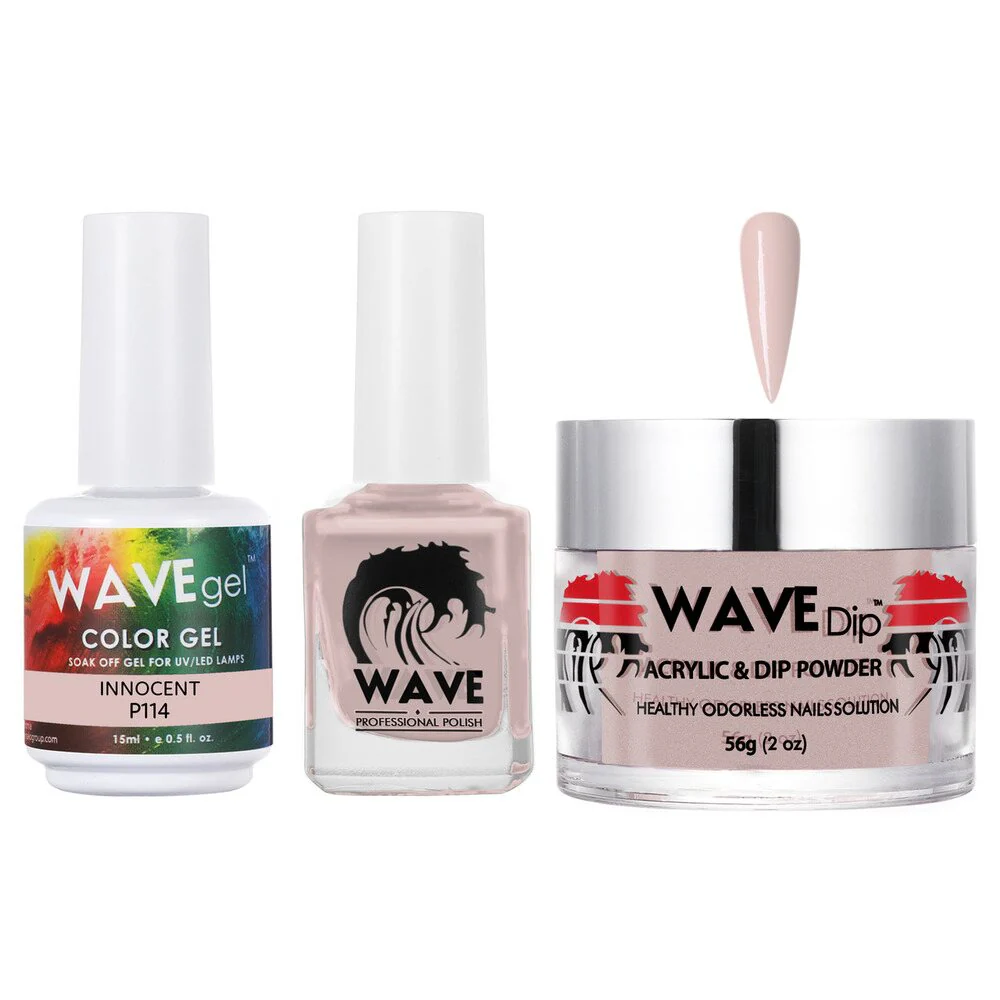 Wave Simplicity Collection 3-In-1 Matching Combo Set / 1 Gel Polish 0.5 oz. + 1 Lacquer 0.5 oz. + 1 Dip Powder 2 oz. / #P114 Innocent