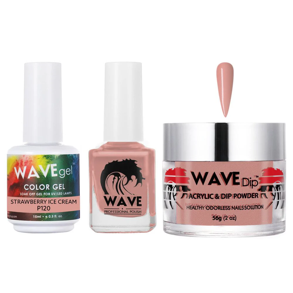 Wave Simplicity Collection 3-In-1 Matching Combo Set / 1 Gel Polish 0.5 oz. + 1 Lacquer 0.5 oz. + 1 Dip Powder 2 oz. / #P120 Strawberry Ice Cream