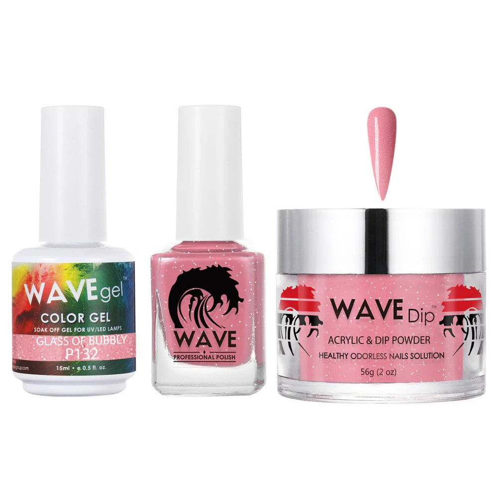 Wave Simplicity Collection 3-In-1 Matching Combo Set / 1 Gel Polish 0.5 oz. + 1 Lacquer 0.5 oz. + 1 Dip Powder 2 oz. / #P132 Glass Of Bubbly