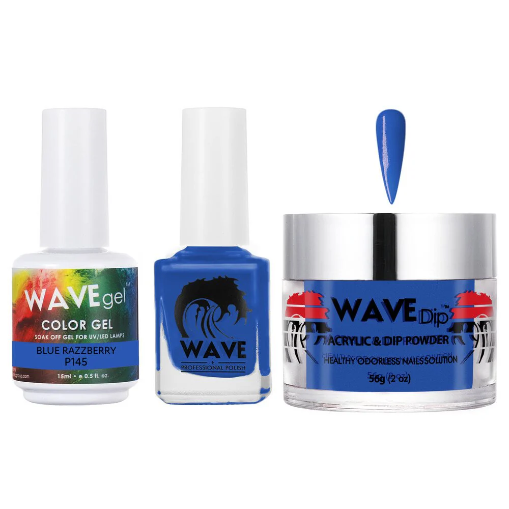 Wave Simplicity Collection 3-In-1 Matching Combo Set / 1 Gel Polish 0.5 oz. + 1 Lacquer 0.5 oz. + 1 Dip Powder 2 oz. / #P145 Blue Razzberry