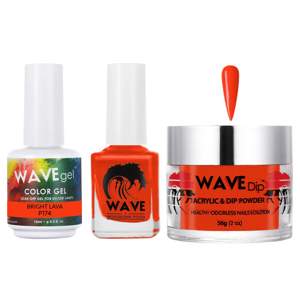 Wave Simplicity Collection 3-In-1 Matching Combo Set / 1 Gel Polish 0.5 oz. + 1 Lacquer 0.5 oz. + 1 Dip Powder 2 oz. / #P174 Bright Lava