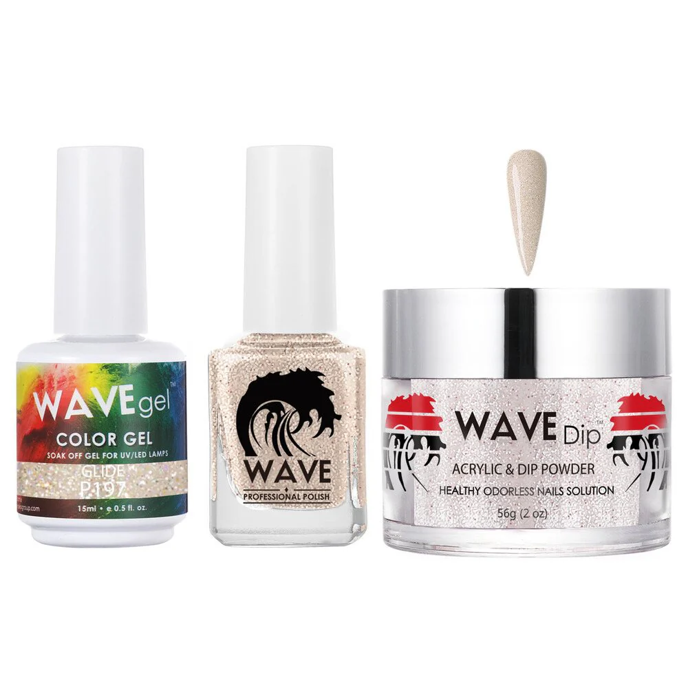 Wave Simplicity Collection 3-In-1 Matching Combo Set / 1 Gel Polish 0.5 oz. + 1 Lacquer 0.5 oz. + 1 Dip Powder 2 oz. / #P197 Glide