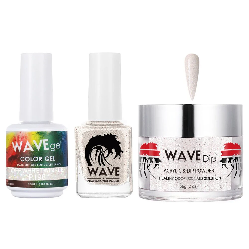 Wave Simplicity Collection 3-In-1 Matching Combo Set / 1 Gel Polish 0.5 oz. + 1 Lacquer 0.5 oz. + 1 Dip Powder 2 oz. / #P198 Off White Twinkle