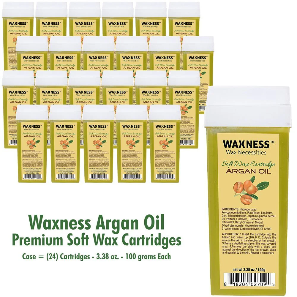 Argan Premium Soft Wax Cartridge / Case = (24) Cartridges - 3.38 oz. - 100 grams Each by Waxness