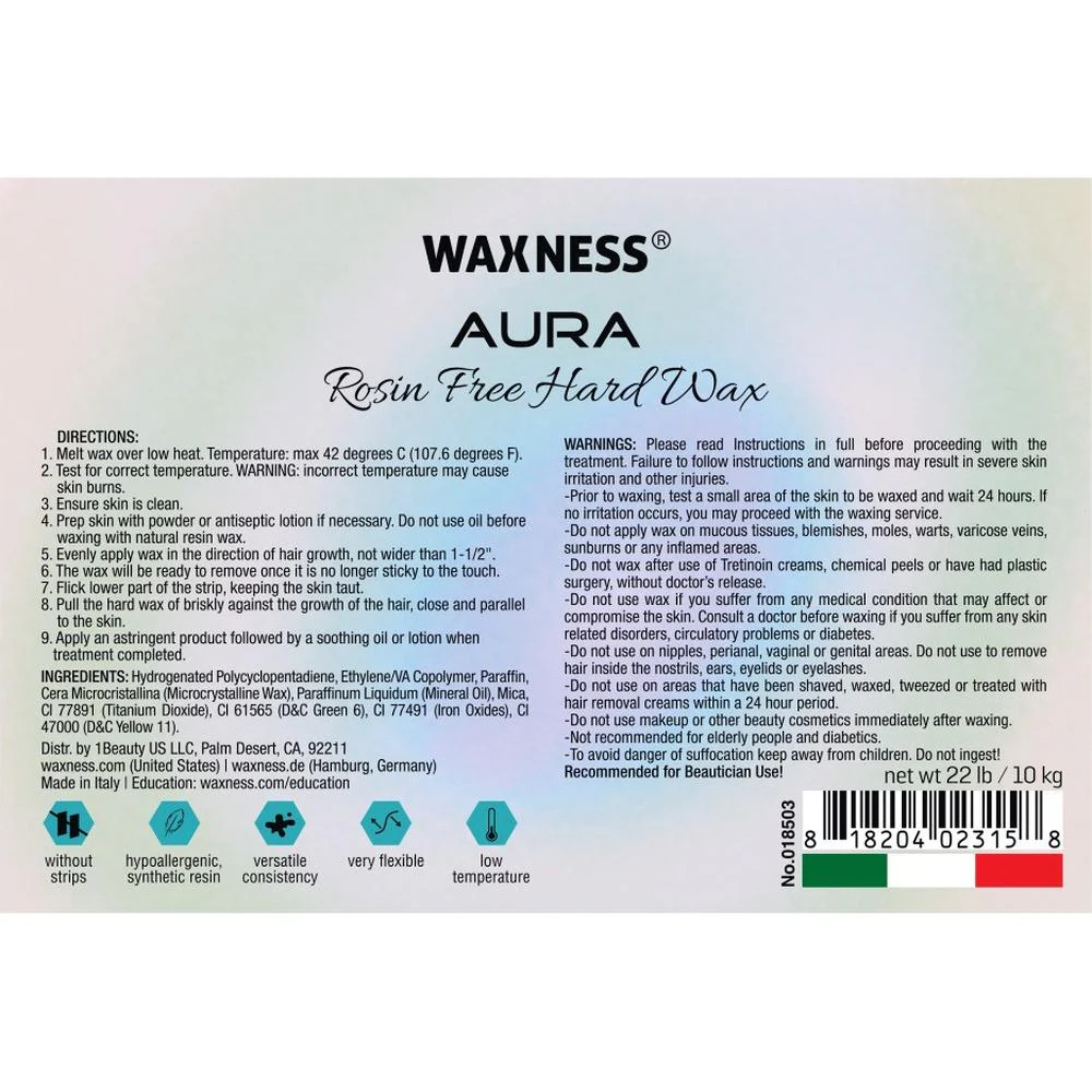 Aura Rosin Free Hard Wax Beads - Made in Italy / Bulk 22 lbs. - 10 kg. by Waxness - Image 6