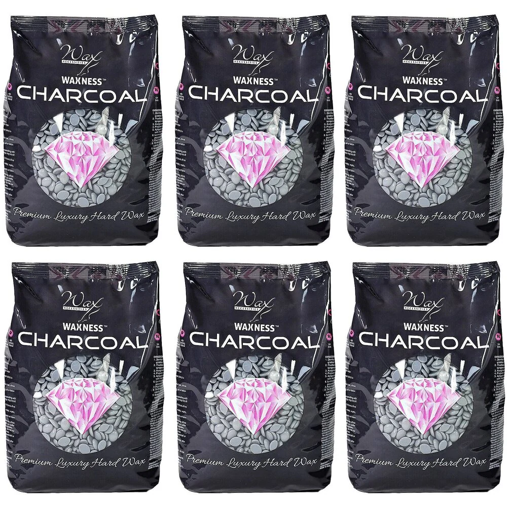 Waxness Charcoal Premium Luxury Hard Wax - Made in Italy / 1.1 lbs. - 17.6 oz. - 500 grams Each X 6 Bags = 6.6 Lbs