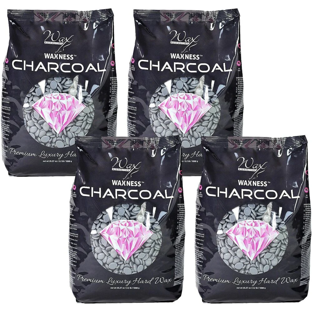 Waxness Charcoal Premium Luxury Hard Wax - Made in Italy / 2.2 lbs. - 35.27 oz. - 1 kg. Each X 4 Bags = 8.8 Lbs