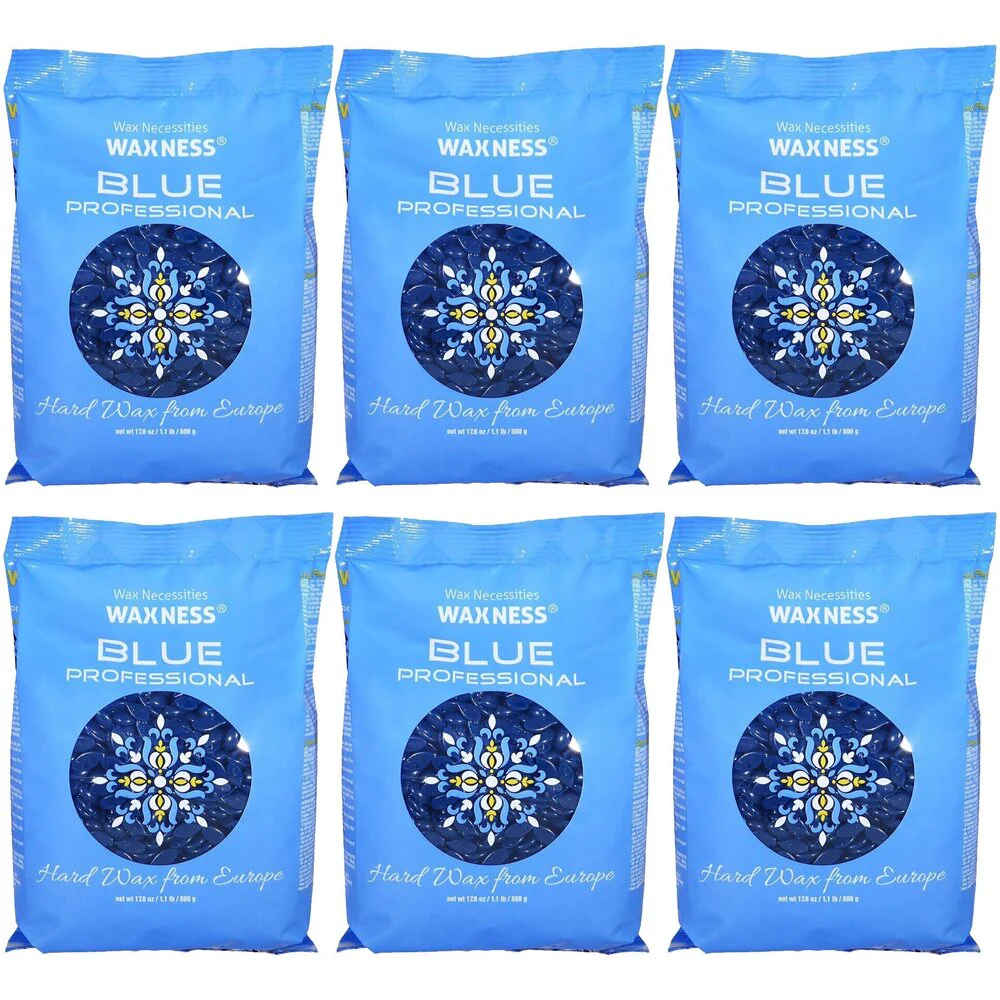 Waxness Hard Wax Beads Blue Professional Original - Made in Italy / 1.1 lbs. - 17.6 oz. - 500 grams Each X 6 Bags = 6.6 Lbs