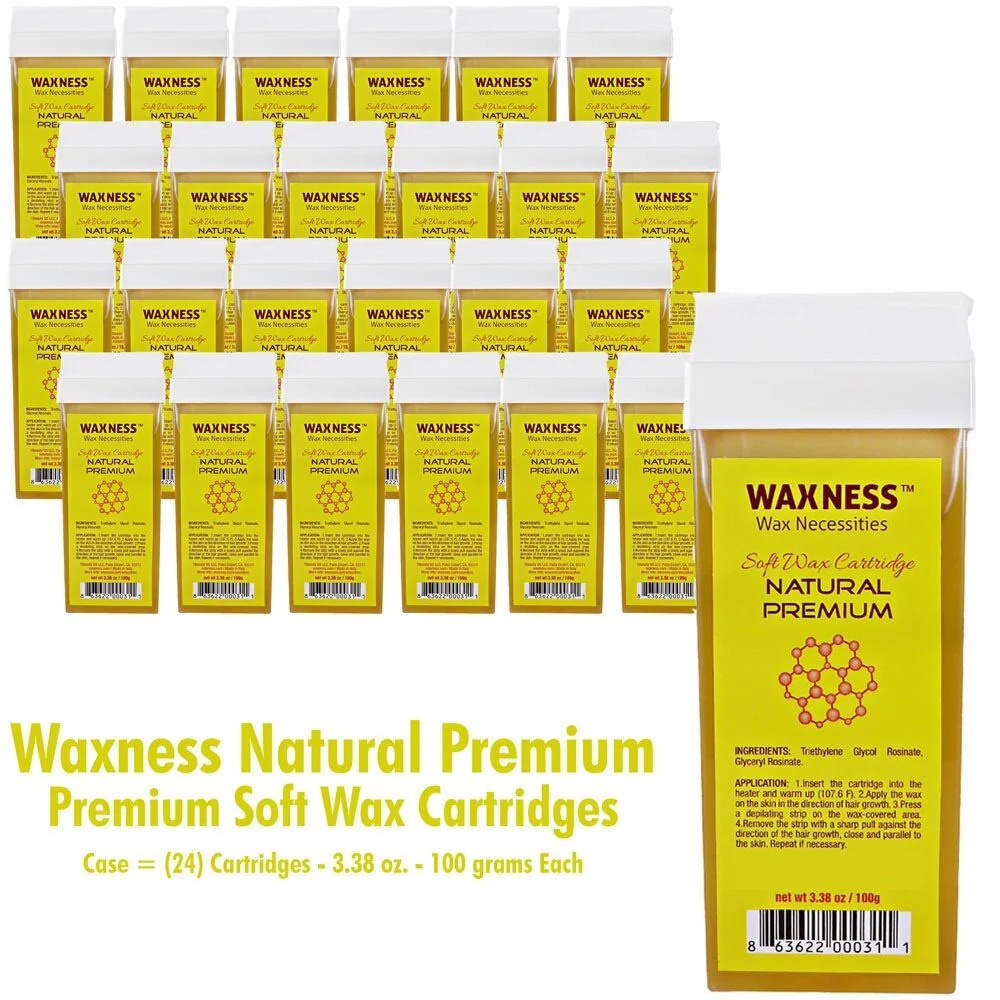 Natural Premium Soft Wax Cartridge / Case = (24) Cartridges - 3.38 oz. - 100 grams Each by Waxness