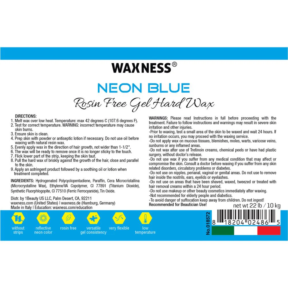 Neon Series Blue Rosin Free Gel Hard Wax Beads - Made in Italy / Bulk 22 lbs. - 10 kg. by Waxness - Image 8