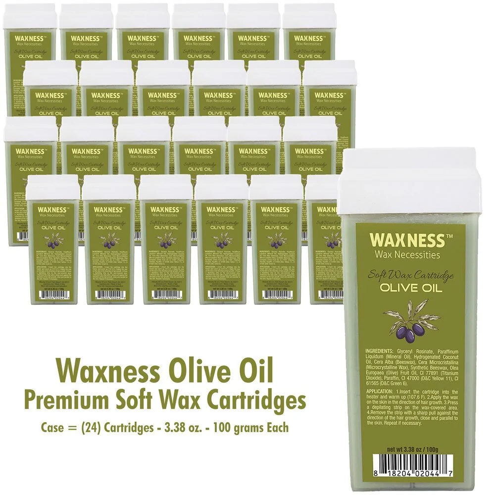 Olive Oil Soft Wax Cartridge / Case = (24) Cartridges - 3.38 oz. - 100 grams Each by Waxness