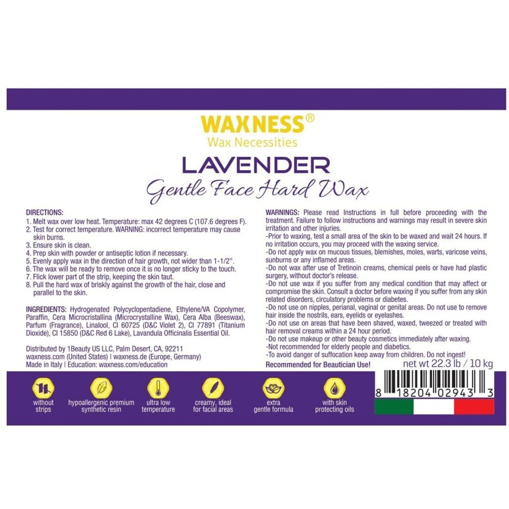 Waxness Polymer Blend Premium Luxury Face Hard Wax Beads with Lavender Oil - Made in Italy / Bulk 20 lbs. - 9.07 kg. - Image 2
