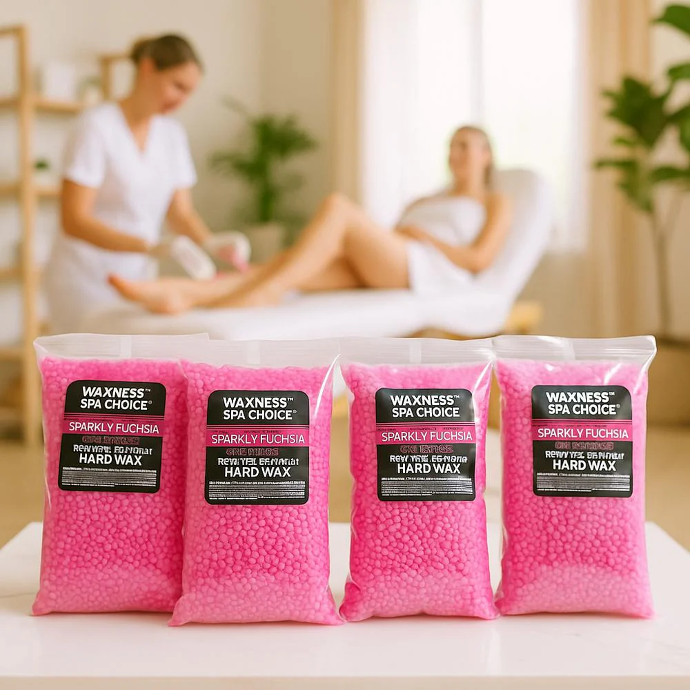 Spa Choice Medium Creamy Versatile Sparkly Fuchsia Hard Wax Beads - Made in Italy / 4.4 Lbs. (4 Bags - 1.1 lbs. - 17.6 oz. - 500 grams Each) by Waxness