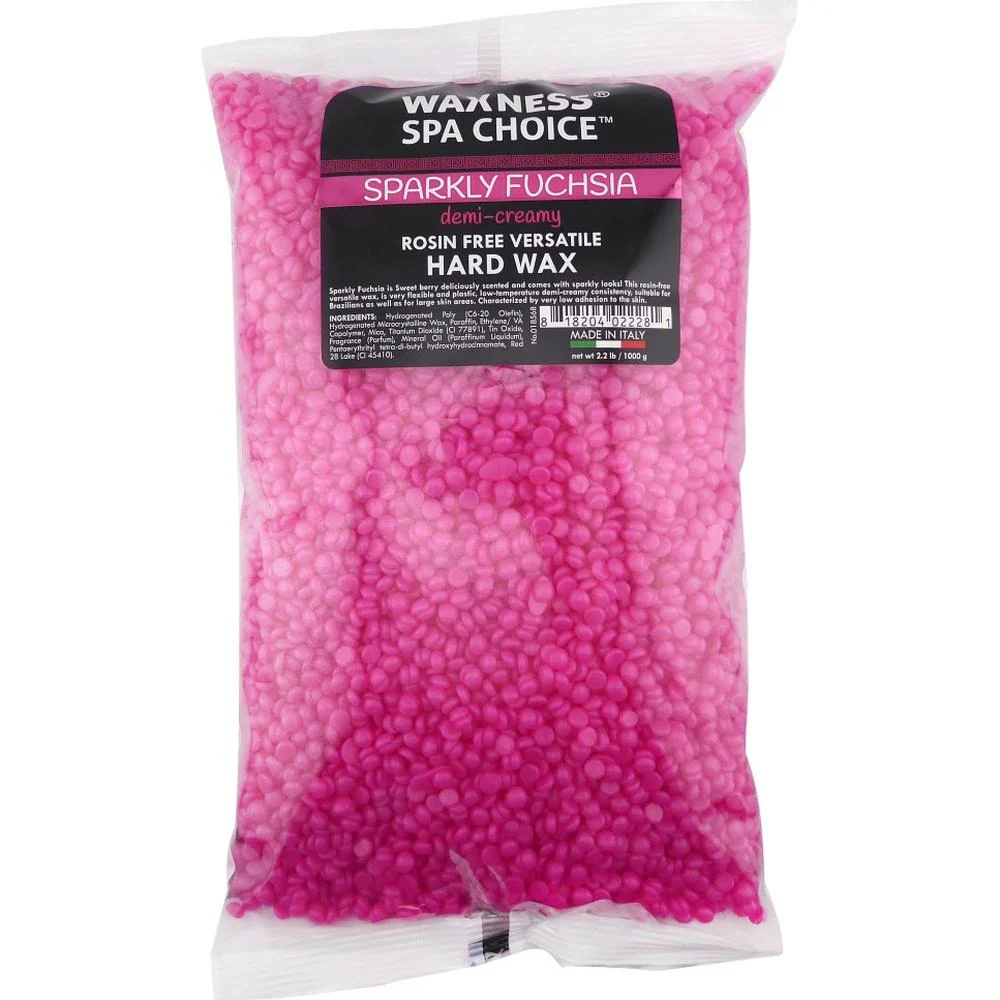 Spa Choice Medium Creamy Versatile Sparkly Fuchsia Hard Wax Beads - Made in Italy / 4.4 Lbs. (4 Bags - 1.1 lbs. - 17.6 oz. - 500 grams Each) by Waxness - Image 2