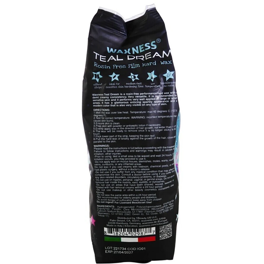 Waxness Teal Dream Rosin Free Sparkly Hard Wax Beads - Made in Italy / Bulk 22 lbs. - 10 kg. - Image 5