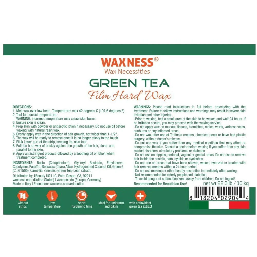 Waxness Wax Necessities Green Tea Film Hard Wax Beads - Made in Italy / Bulk 22 lbs. - 10 kg. - Image 3