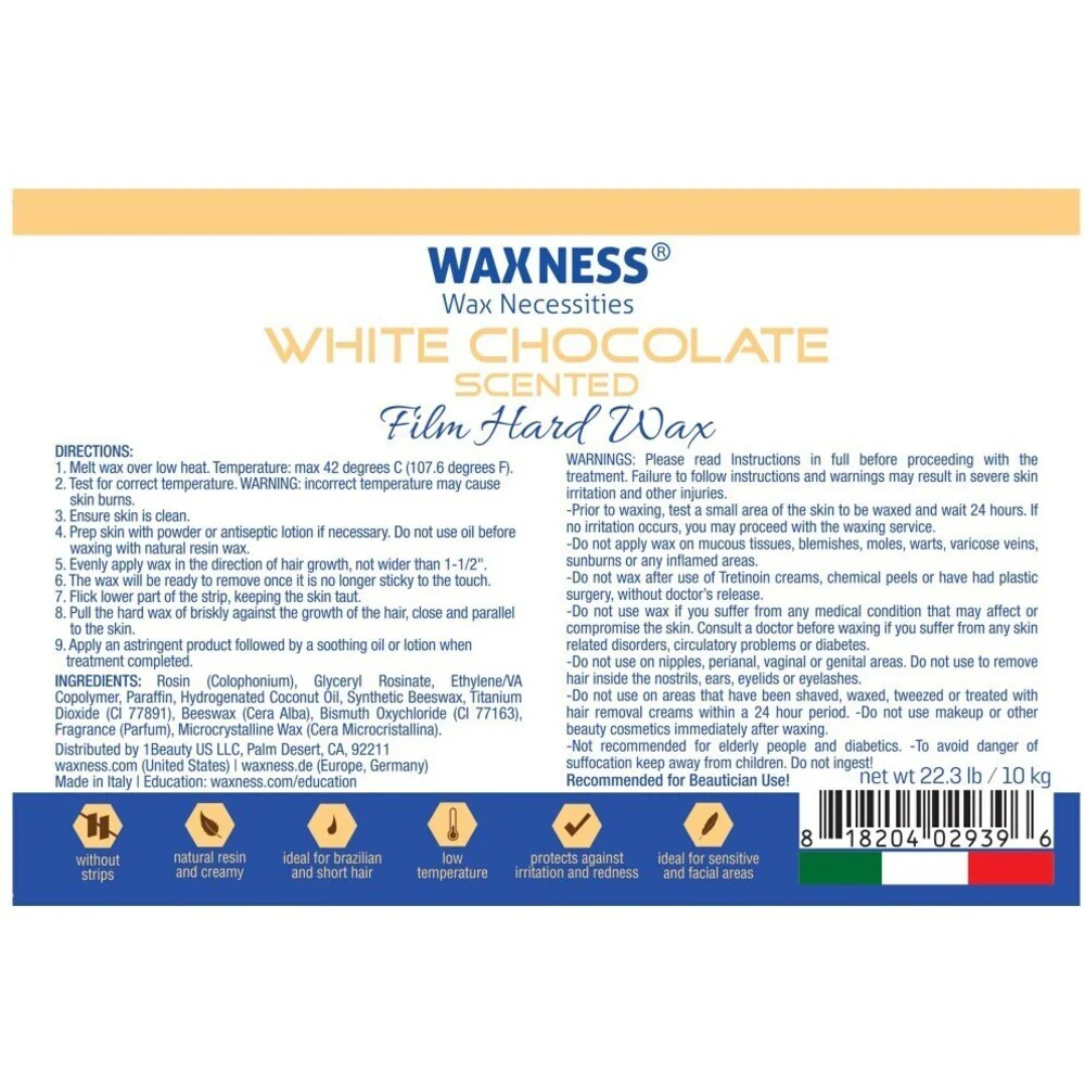 Waxness Wax Necessities White Chocolate Film Hard Wax Beads - Made in Italy / Bulk 22 lbs. - 10 kg. - Image 5