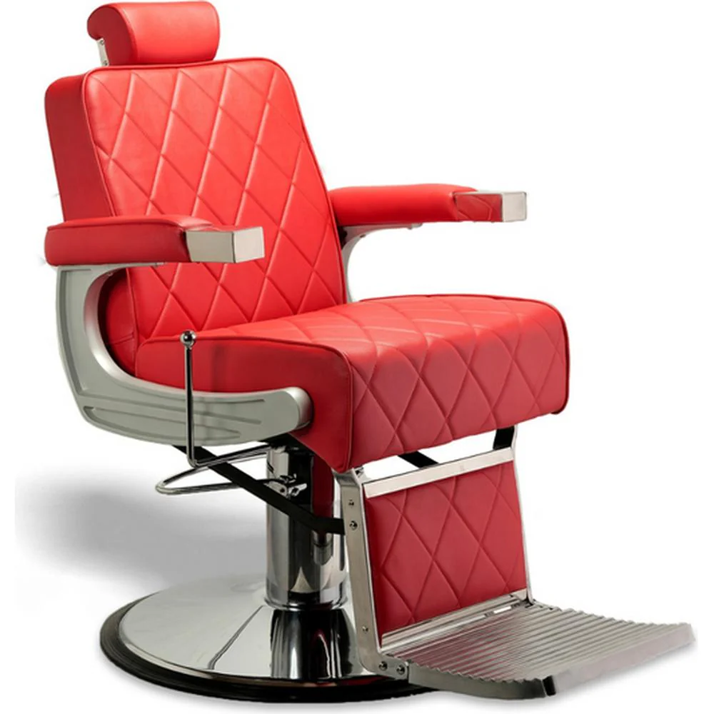William Heavy Duty Barber Chair / Red with Chrome Accents by Hans Equipment