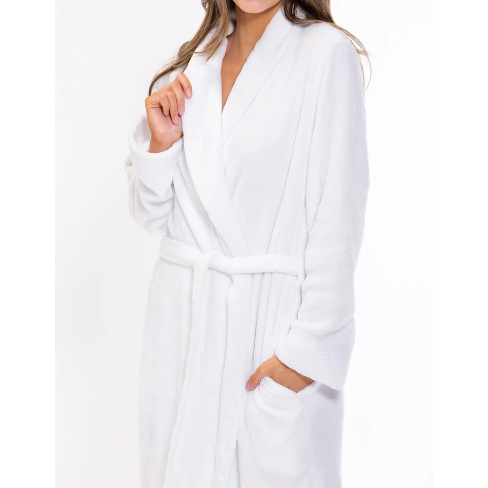 Woman's Super Soft Lightweight Plush Shawl Robe | Short Length | Material: 100% Polyester Warm Fleece | Color: White | Available Sizes: S, M, L, XL, XXL by SUMMA - Image 7