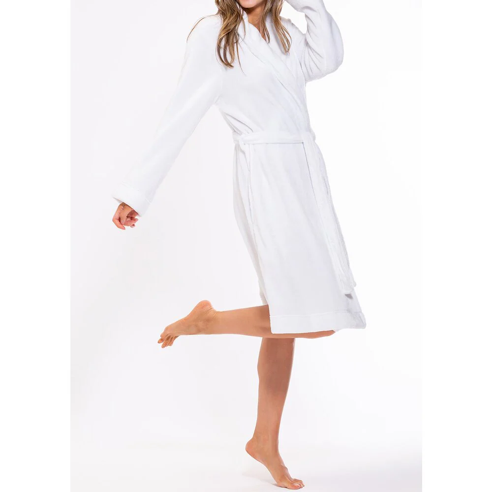 Woman's Super Soft Lightweight Plush Shawl Robe | Short Length | Material: 100% Polyester Warm Fleece | Color: White | Available Sizes: S, M, L, XL, XXL by SUMMA - Image 8