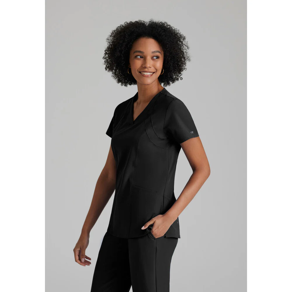 Women's Racer Scrub Top - Barco One Collection / Color - Black / Fit - Regular / Sizes - XS, S, M, L, XL, 2XL, 3XL by Barco Uniforms - Image 3
