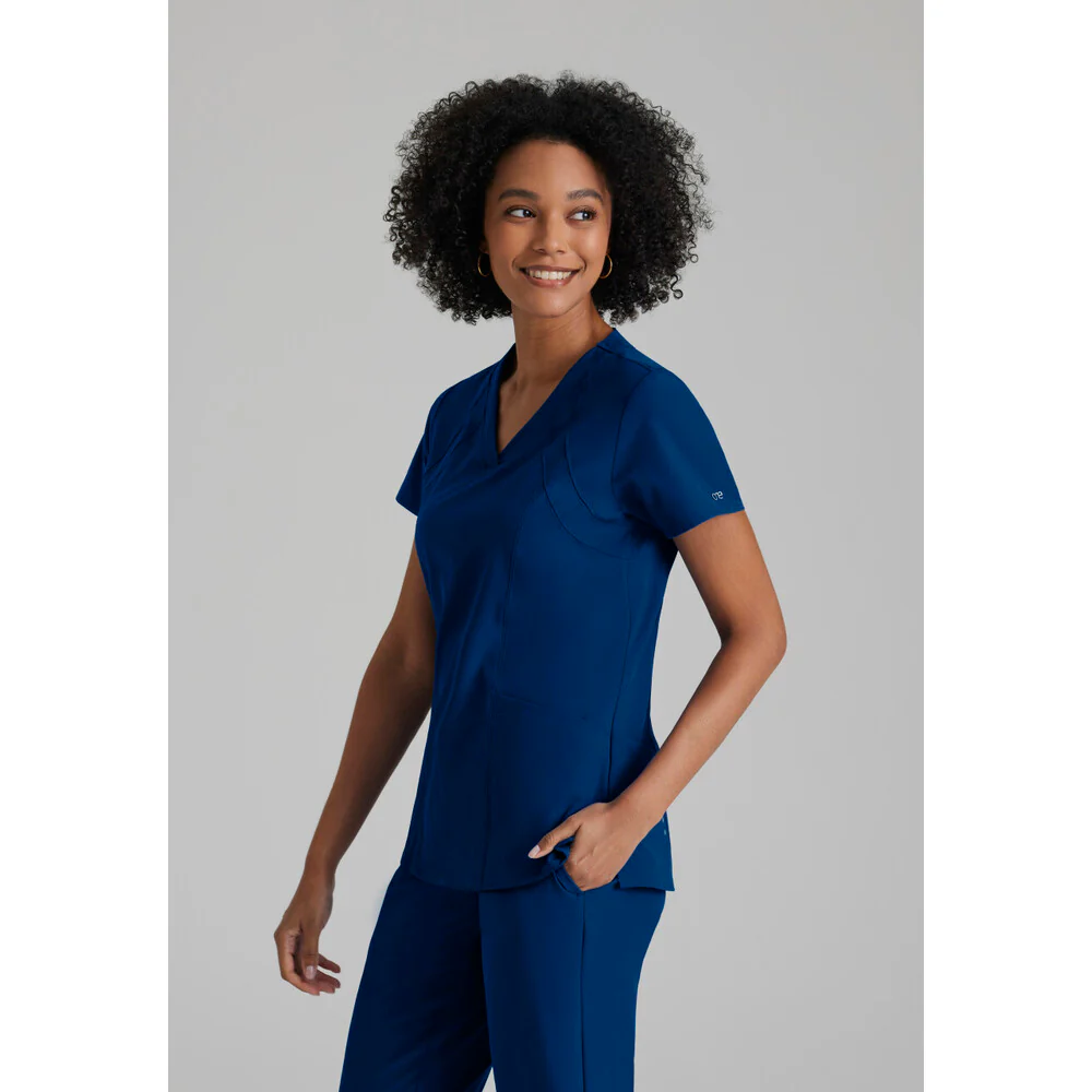 Women's Racer Scrub Top - Barco One Collection / Color - Indigo / Fit - Regular / Sizes - XS, S, M, L, XL, 2XL, 3XL by Barco Uniforms - Image 3
