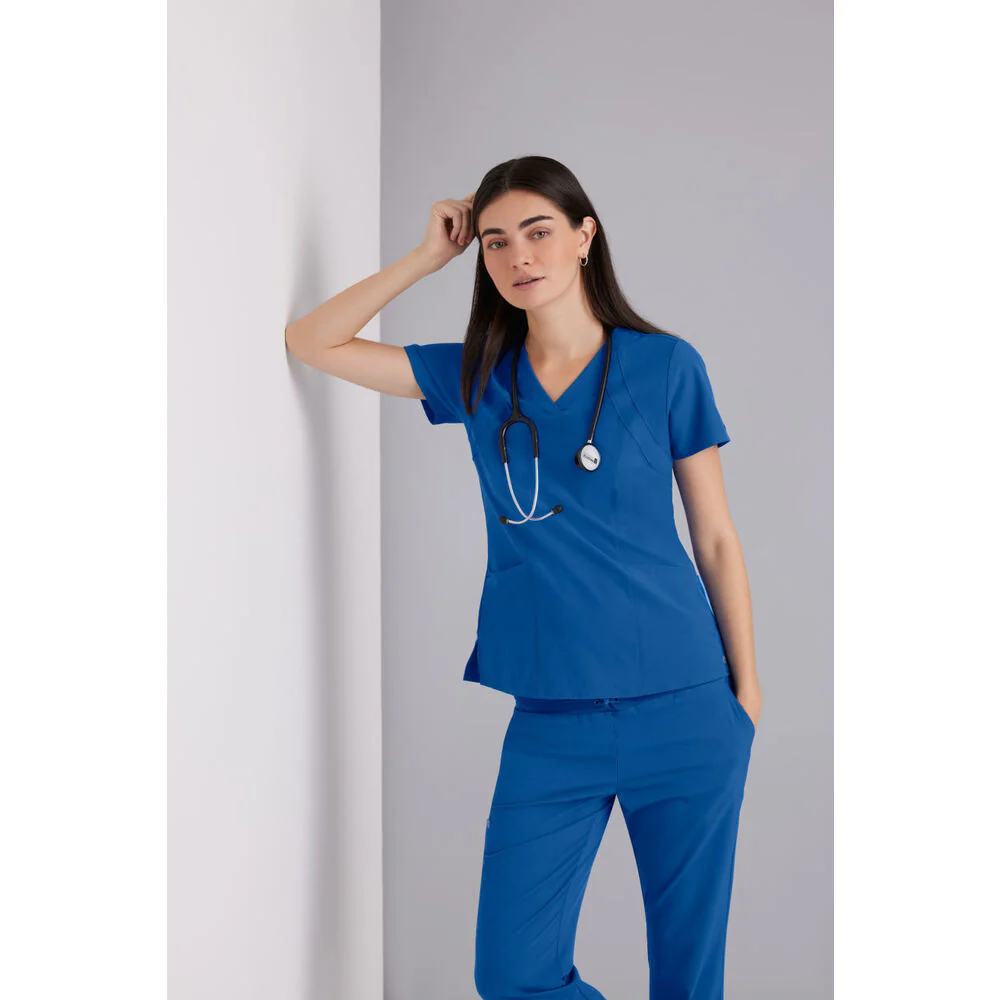 Women's Racer Scrub Top - Barco One Collection / Color - Indigo / Fit - Regular / Sizes - XS, S, M, L, XL, 2XL, 3XL by Barco Uniforms - Image 6