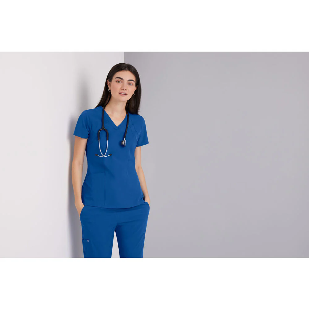Women's Racer Scrub Top - Barco One Collection / Color - Indigo / Fit - Regular / Sizes - XS, S, M, L, XL, 2XL, 3XL by Barco Uniforms - Image 7