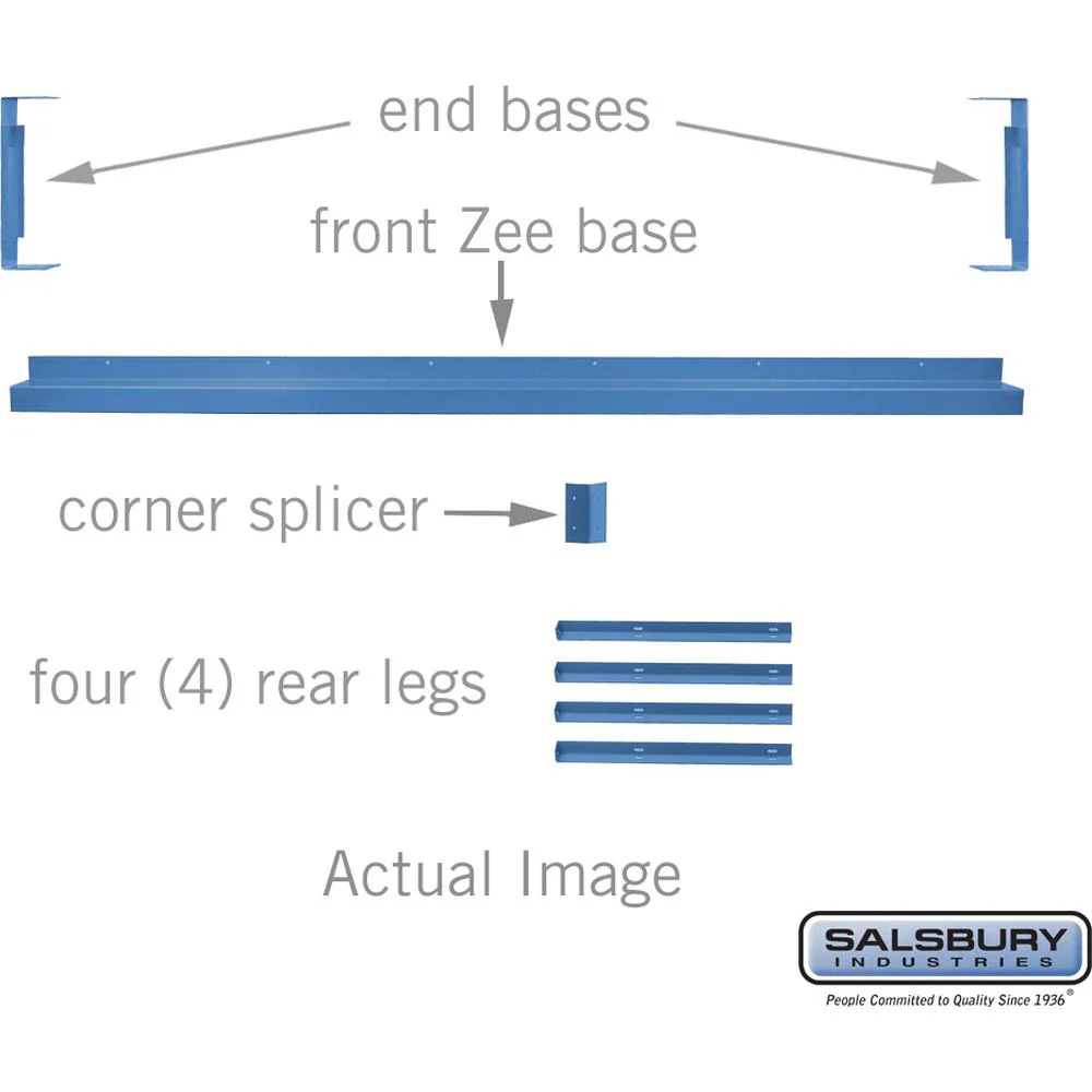 Zee Base Kit - 4" High, 6 Foot Length - for 12 Inch Deep Metal Lockers (Includes 6 Foot Front Base, 2 End Bases, Corner Splicer and 4 Rear Legs) by Salsbury - Image 3