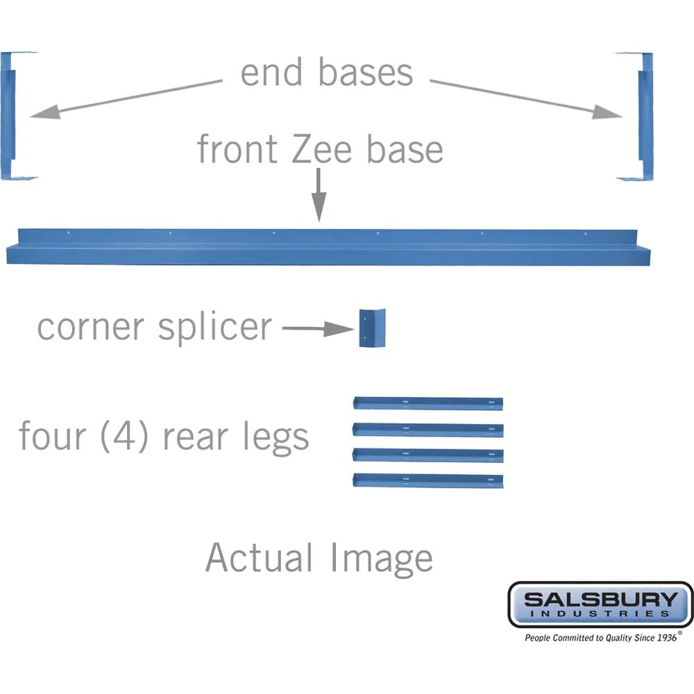 Zee Base Kit - 4" High, 6 Foot Length - for 21 Inch Deep Metal Lockers (Includes 6 Foot Front Base, 2 End Bases, Corner Splicer and 4 Rear Legs) by Salsbury - Image 3
